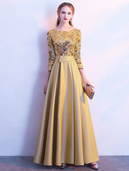 A-Line Bridesmaid Dress Long Sleeve Beautiful Back Floor Length Satin Tulle Sequined