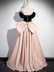 A-Line Off Shoulder Satin Champagne Long Prom Dress, Champagne Long Evening Dress