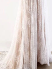 Beach Boho Wedding Dresses A-Line V Neck Short Sleeve Sweep / Brush Train Lace Bridal Gowns With Draping Appliques