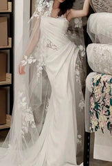 Princess Applique One Shoulder Mermaid Ruched Satin Wedding Dress