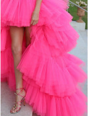Ball Gown Prom Dresses Tiered Plisse Dress Wedding Party Birthday Asymmetrical Sleeveless Strapless Tulle with Bow(s)