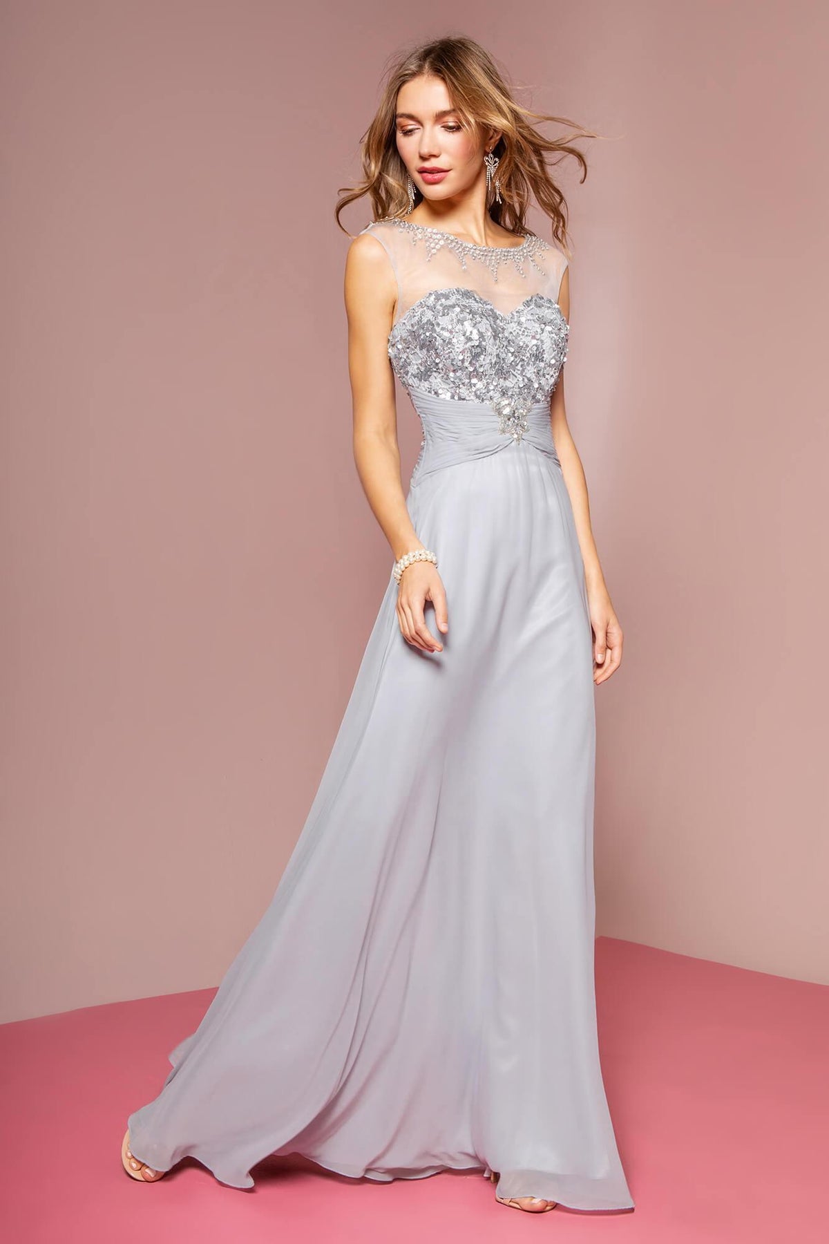 Sequin Embellished Chiffon Long Prom Dress Sale