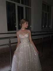 Shiny Sequin Prom Dress Long A Line Evening Party Gowns