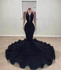 Sequined Black Halter Mermaid Prom Dress