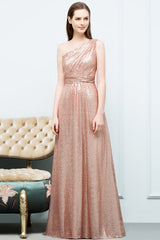 Sequined One-shoulder Ruffles Bridesmaid Dress Long