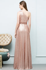 Sequined One-shoulder Ruffles Bridesmaid Dress Long