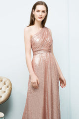 Sequined One-shoulder Ruffles Bridesmaid Dress Long