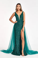 Sequined Sleeveless Long Evening Dress