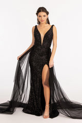 Sequined Sleeveless Long Evening Dress