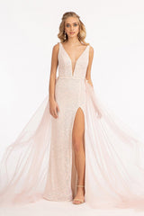 Sequined Sleeveless Long Evening Dress