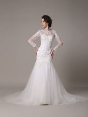 Sequined Wedding Dress Detachable Neckline Lace Applique Mermaid Court Train Bridal Dress Exclusive