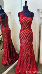 One Shoulder Sequin Prom Dresses 2024 Long Mermaid Evening Gown