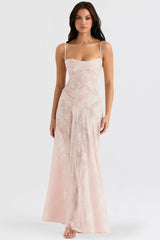 Vintage Floral Jacquard Spaghetti Strap Design Prom Dress Evening Dress HZ1024