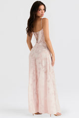 Vintage Floral Jacquard Spaghetti Strap Design Prom Dress Evening Dress HZ1024