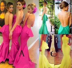 Sexy Backless Fuchsia Mermaid Dresses Unique Straps Bridesmaid Dress