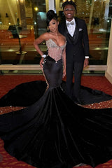 Sexy Black Sweetheart Mermaid Crystal Prom Dresses