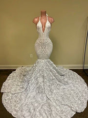 Sexy Hater Deep V-Neck Backless Ivory Prom Dress with Flowers Bottom
