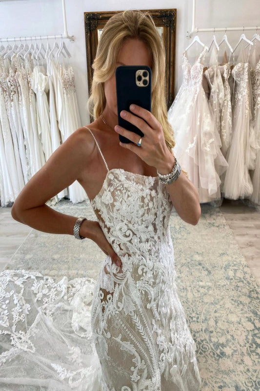 Sexy Mermaid Appliques Lace Wedding Dress With Chapel Train