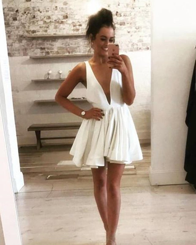 sexy plunge neck short prom homecoming dresses