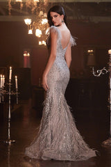 Cinderella Divine CB088 Sexy Long Feathered Prom Dress