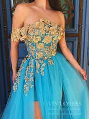 Sexy Turquoise Long Prom Dresses with Slit Off the Shoulder Formal Dress FD1787