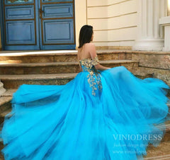 Sexy Turquoise Long Prom Dresses with Slit Off the Shoulder Formal Dress FD1787