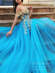 Sexy Turquoise Long Prom Dresses with Slit Off the Shoulder Formal Dress FD1787