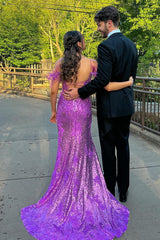 White Sequin Lace Mermaid Long Prom Gown with Feathers