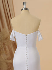 Sheath Charmeuse Off-the-Shoulder Pleated Court Train Wedding Dress
