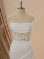Sheath Charmeuse Spaghetti Straps Appliques Lace Sweep Train Corset Wedding Dress