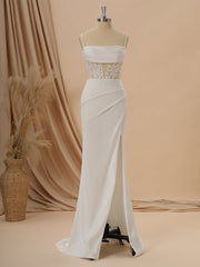 Sheath Charmeuse Spaghetti Straps Appliques Lace Sweep Train Corset Wedding Dress