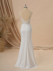 Sheath Charmeuse Spaghetti Straps Pleated Court Train Corset Wedding Dress