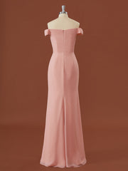 Schede chiffon off-the-shoulder geplooide vloerlengte bruidsmeisje jurk