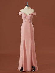 Schede chiffon off-the-shoulder geplooide vloerlengte bruidsmeisje jurk