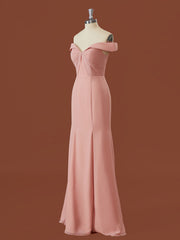 Schede chiffon off-the-shoulder geplooide vloerlengte bruidsmeisje jurk
