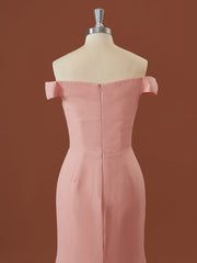 Schede chiffon off-the-shoulder geplooide vloerlengte bruidsmeisje jurk