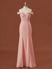 Schede chiffon off-the-shoulder geplooide vloerlengte bruidsmeisje jurk