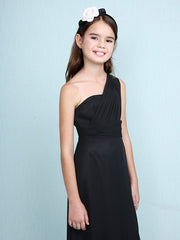Sheath Column One Shoulder Floor Length Chiffon Flower Girl Dress with Natural Side Draping