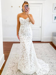 Sheath Floral Lace Boho Wedding Dresses Strapless TS001B