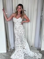 Sheath Floral Lace Boho Wedding Dresses Strapless TS001B