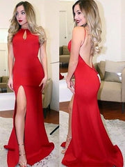 Sheath Halter Sleeveless Sweep/Brush Train With Ruffles Satin Dresses