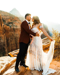 Sheath Lace Boho Wedding Dresses with Removable Sleeves VW1092
