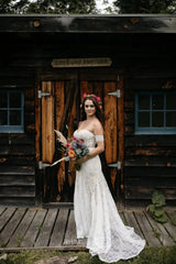 Sheath Lace Boho Wedding Dresses with Removable Sleeves VW1092