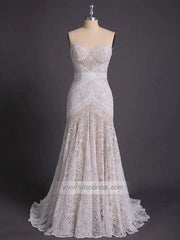 Sheath Lace Boho Wedding Dresses with Removable Sleeves VW1092