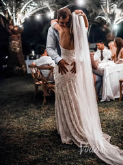 Sheath Lace Boho Wedding Dresses with Removable Sleeves VW1092