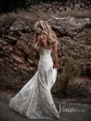 Sheath Lace Boho Wedding Dresses with Removable Sleeves VW1092