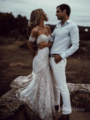Sheath Lace Boho Wedding Dresses with Removable Sleeves VW1092