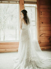 Sheath Lace Boho Wedding Dresses with Removable Sleeves VW1092