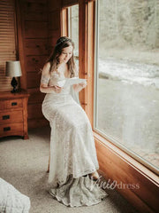 Sheath Lace Boho Wedding Dresses with Removable Sleeves VW1092