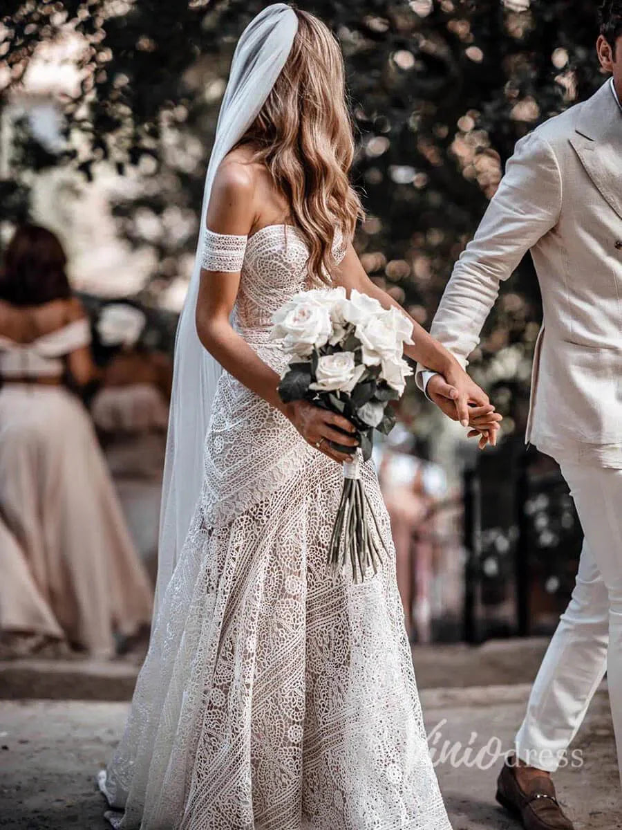 Sheath Lace Boho Wedding Dresses with Removable Sleeves VW1092
